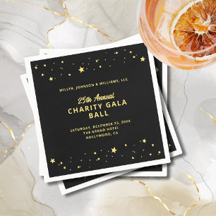 Gala Event Charity Ball Elegant Black Gold Stars Napkins