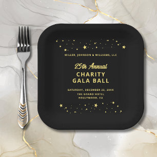 Gala Event Charity Ball Fundraiser Black Gold Star Paper Plates
