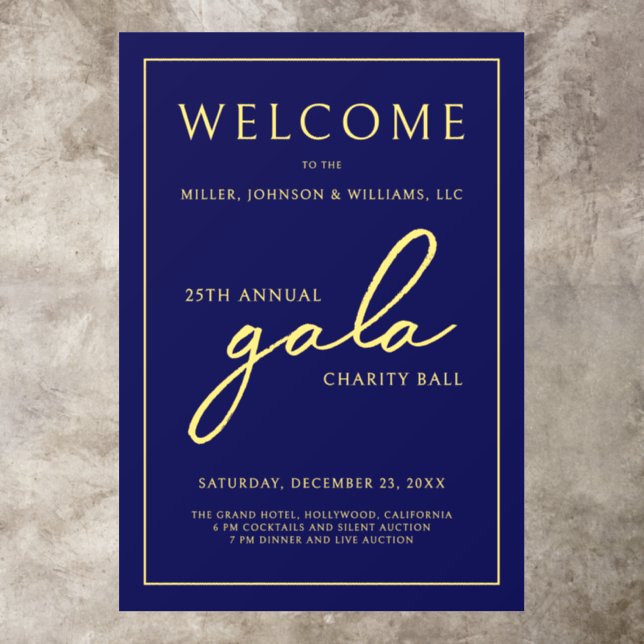 Gala Event Charity Fundraiser Blue Gold Welcome Floor Decals (Insitu)