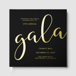Gala Event Charity Fundraiser Elegant Black Gold Foil Guest Book