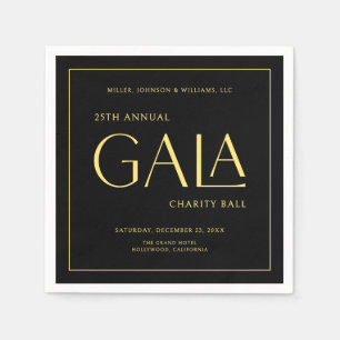 Gala Event Charity Fundraiser Elegant Black Gold  Napkins