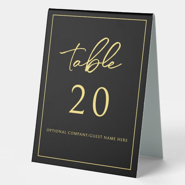 Gala Event Charity Fundraiser Elegant Black Gold Table Tent (Front)