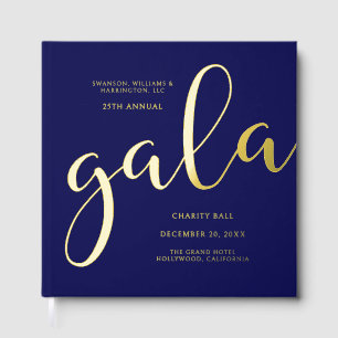 Gala Event Charity Fundraiser Elegant Blue Gold Foil Guest Book