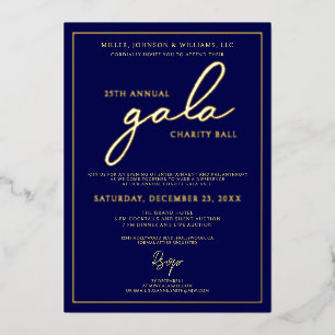 Gala Event Charity Fundraiser Elegant Blue Gold Foil Invitation