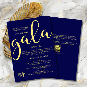 Gala Event Charity Fundraiser Elegant Blue Gold Invitation