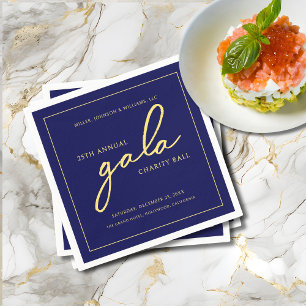 Gala Event Charity Fundraiser Elegant Blue Gold Napkins