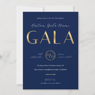 Gala Night Navy & Gold Logo Business Fundraiser Invitation