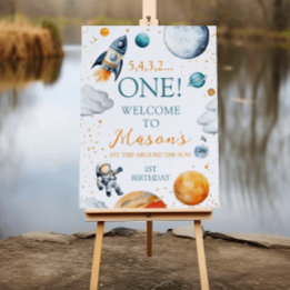 Galactic Adventure Boy First Birthday Welcome Sign