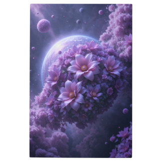 Galactic Bloom Space Floral Fusion Metal Print