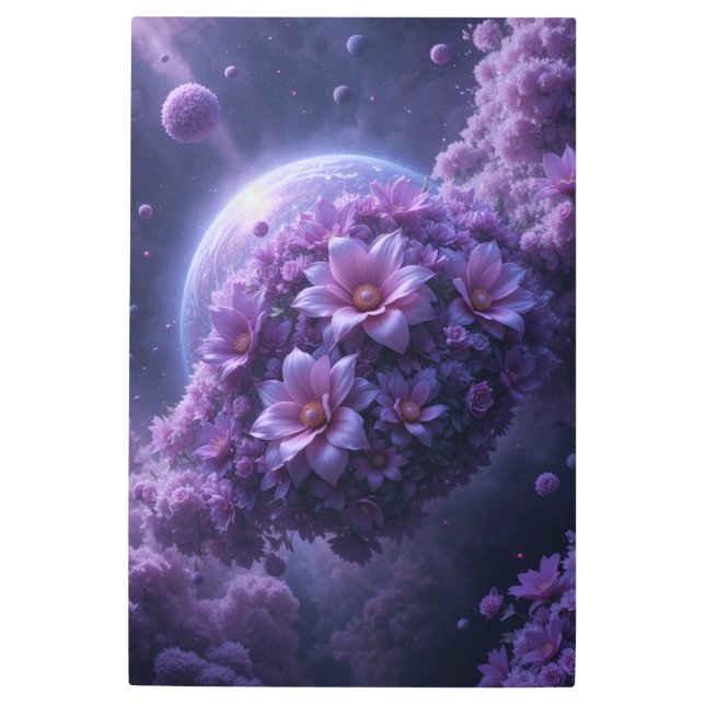 Galactic Bloom Space Floral Fusion Metal Print (Front)