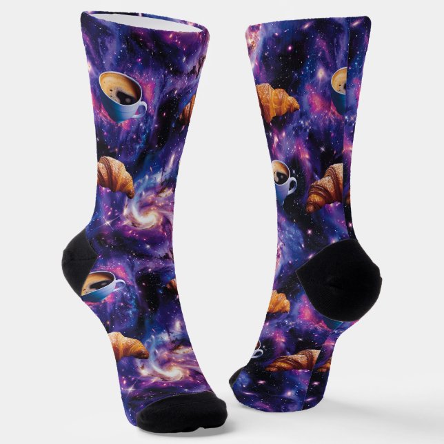 Galactic Breakfast - Coffee & Croissant Space Socks (Angled)