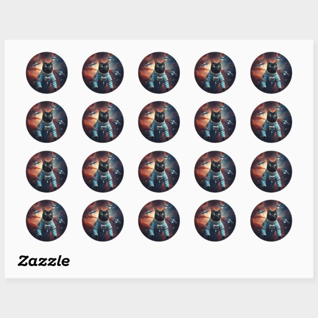 Galactic Cat Astronaut Classic Round Sticker (Sheet)