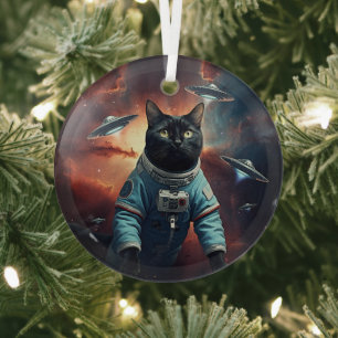 Galactic Cat Astronaut Glass Ornament