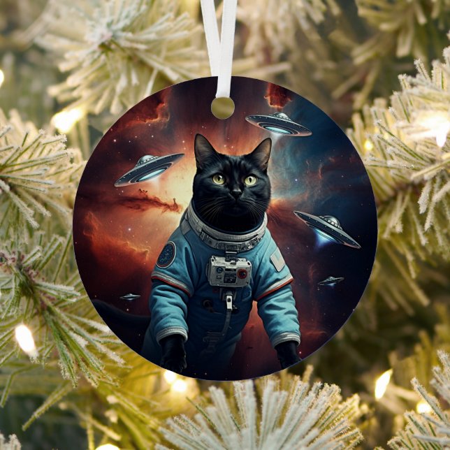 Galactic Cat Astronaut Metal Ornament (Insitu)