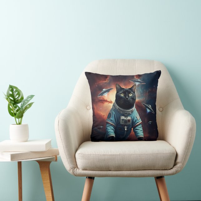 Galactic Cat Astronaut Throw Pillow (Chair)