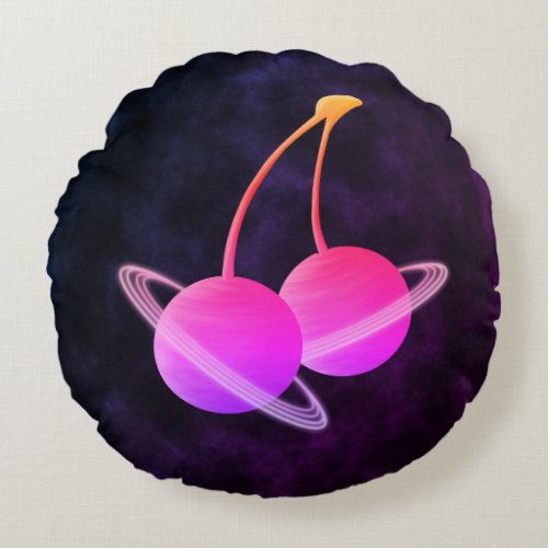 Galactic Cherries Round Pillow