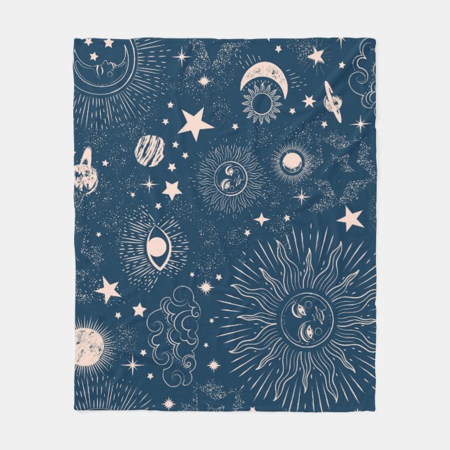 Galactic Constellations: Space Pattern Design Fleece Blanket (Front)