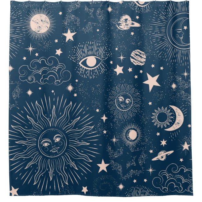 Galactic Constellations: Space Pattern Design Shower Curtain (Front)