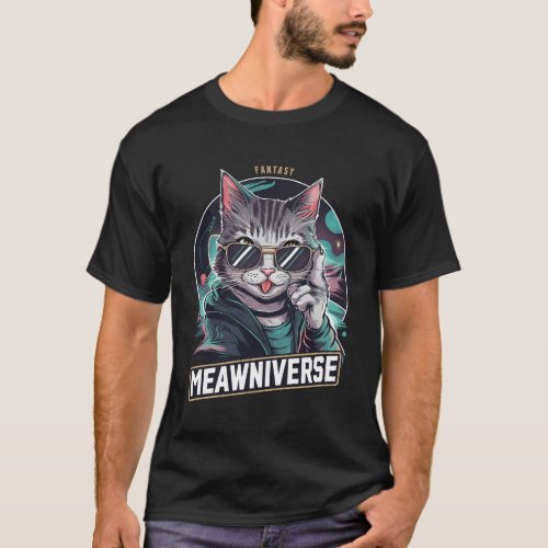 Galactic Cool Meawniverse Sunglasses Cat T_Shirt