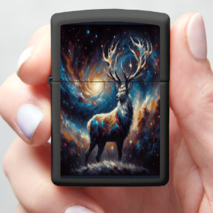 Galactic Deer with Cosmic Swirling Antlers Zippo Lighter