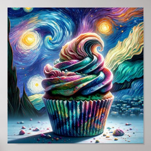 Galactic Delight Van Gogh Inspired Cupcake Art Poster