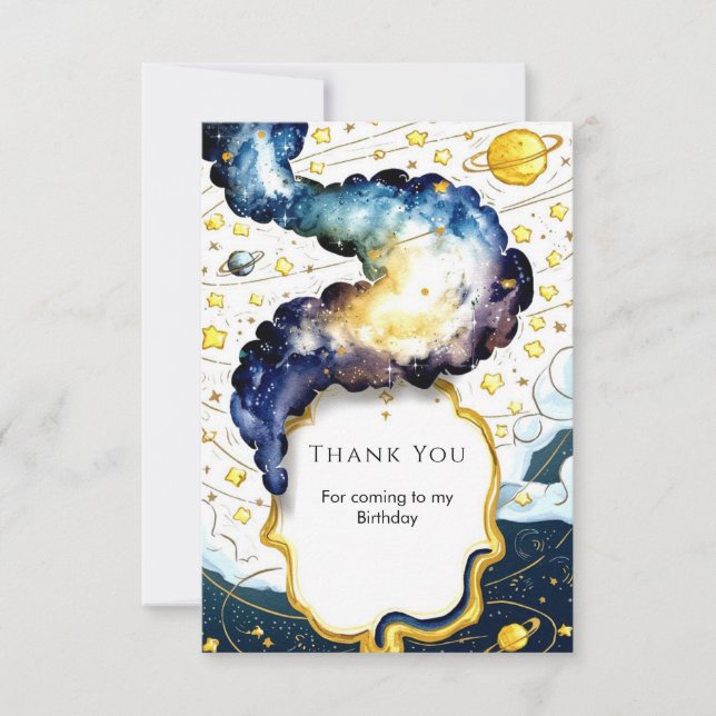 Galactic Editable Space Birthday Thank You Card (Front)
