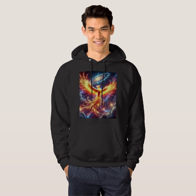 Galactic Fire Phoenix Hoodie T-Shirt Design. (Front Full)