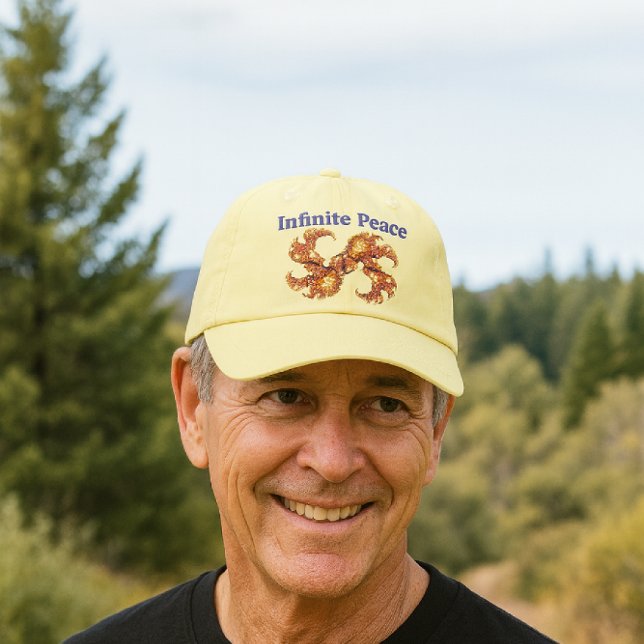 Galactic Fractal: Infinite Peace | Dad Nice-Night Hat (A serene golden-hour portrait featuring a warm smile and a butter-cream cap full of quiet character.)