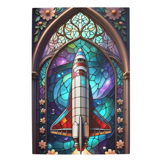 Galactic Gateway: Houston Space Shuttle Stained  Metal Print (Front)