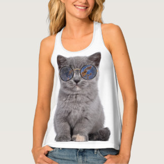 Galactic Gaze The Stellar Kitty in Sunglasses Tank Top