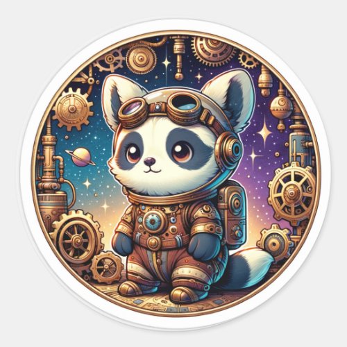 Galactic Gears A Cute Steampunk Animals Cosmic  Classic Round Sticker