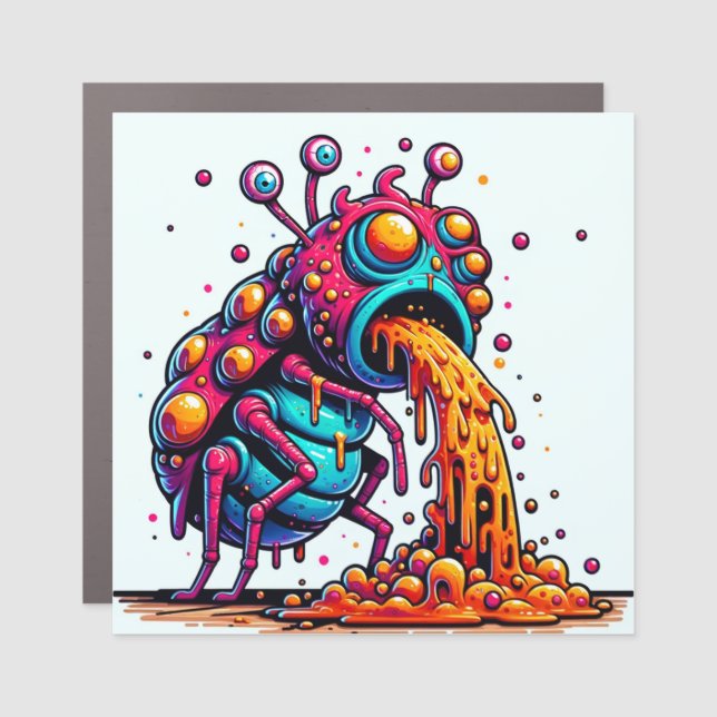 Galactic Giggles Cute Puking Alien Bug Car Magnet (Front)