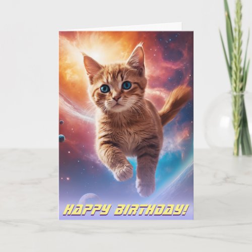 Galactic Ginger Taby in a Cosmic Space Adventure Card