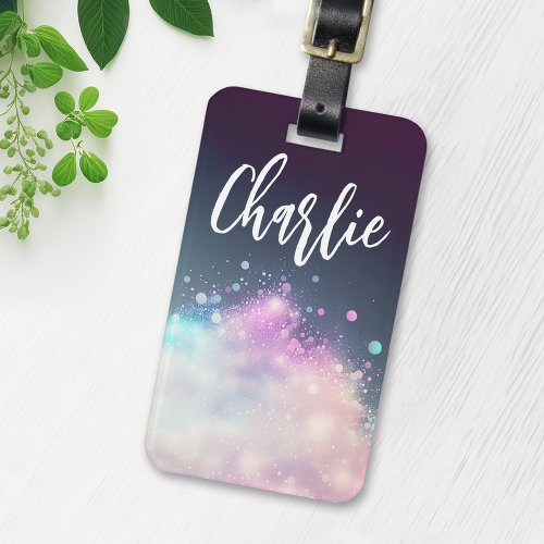 Galactic glitter cloud custom name luggage tag