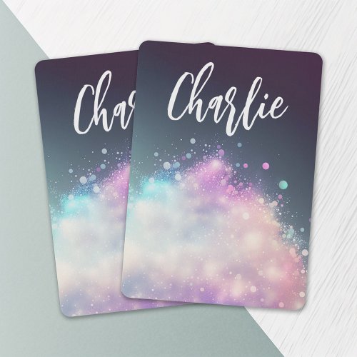 Galactic glitter cloud custom name playing cards
