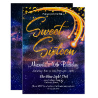 Galactic Glow Light Sweet Sixteen Birthday Party Invitation
