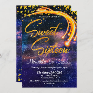 Galactic Glow Light Sweet Sixteen Birthday Party Invitation