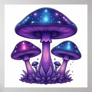 Galactic Glow Mushrooms Poster