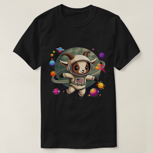 Galactic Goat T-Shirt with UFO | Funny Space anima (Design Front)