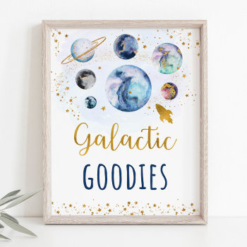 Galactic Goodies Blue Gold Space Birthday Sign by LittlePrintsParties at Zazzle
