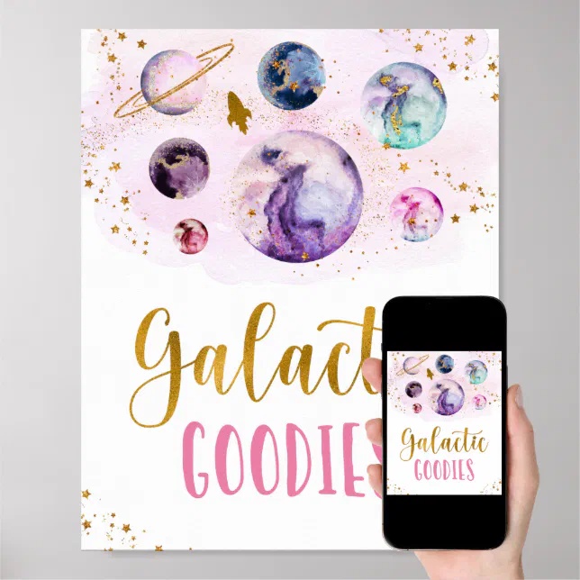 Galactic Goodies Galaxy Pink Gold Space Birthday Poster | Zazzle