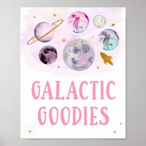 Galactic Goodies Galaxy Pink Gold Space Birthday Poster