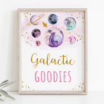 Galactic Goodies Pink Gold Space Birthday Poster at Zazzle