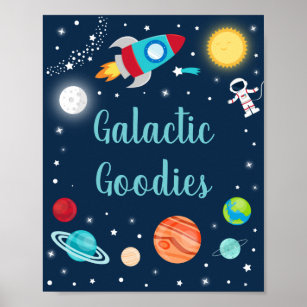 Galactic Goodies Space Rocket Ship Planets Party Poster