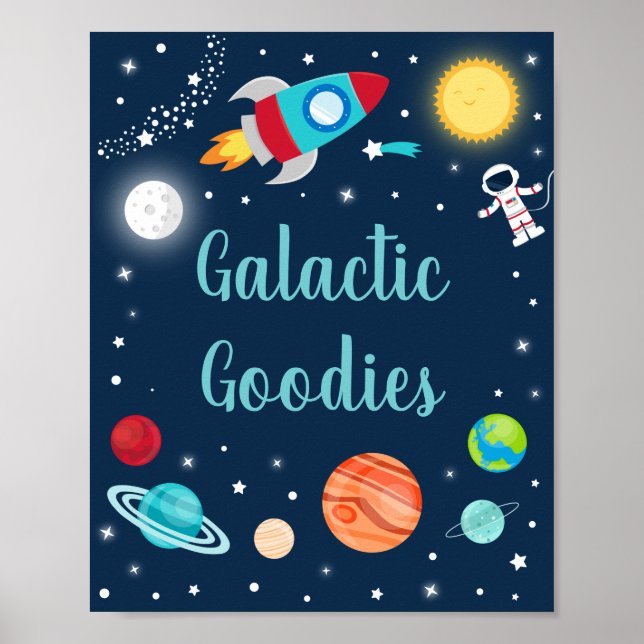 Galactic Goodies Space Rocket Ship Planets Party Poster (Front)