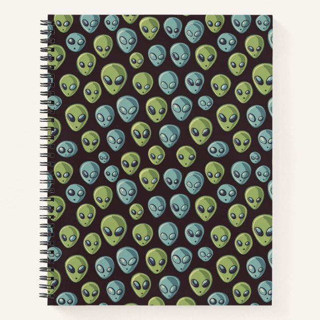 "Galactic Goofballs: Alien Antics on Black" Notebook (Front)