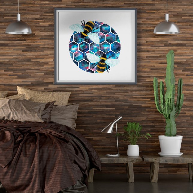 Galactic Honey Bees Watercolor Art Print (Creator Uploaded)