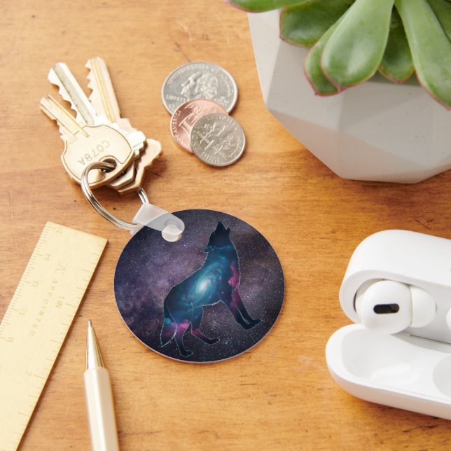 Galactic Howling Wolf Silhouette Keychain (Desk)