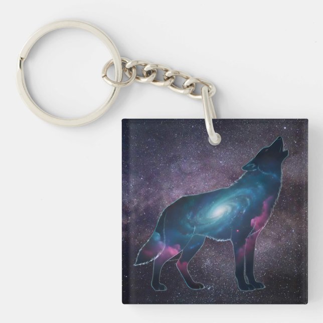 Galactic Howling Wolf Silhouette Keychain (Front)