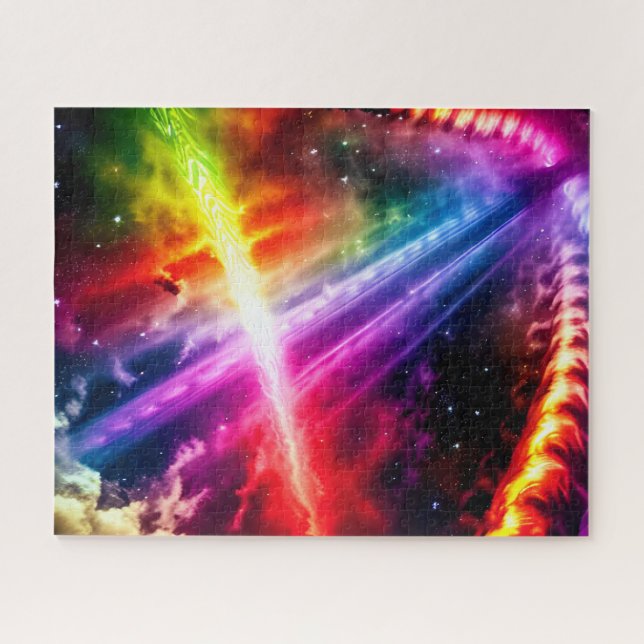 Galactic Indigo Northern Lights Vivid Outer Space Jigsaw Puzzle (Horizontal)